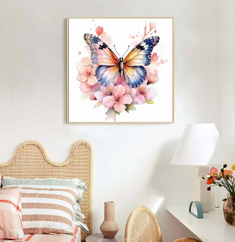 Framed Paint by Numbers Kit for Adults Beginners & Kids Ages 8-12, Butterfly Flowers Acrylic Easy Paint by Number with Frame, Paint by Number Kits on Canvas Framed (10 * 10 Inch, without Easel) - color: BOP1PF05, size: 10 x 10 Inch