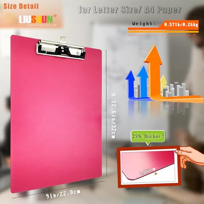 Aluminum Metal Clipboard Stainless Hangable Pen Holder Low-Profile Clip Board Size A4 9" x 12.6" with Sticky Note for School Office Business Medical Professionals Workshop Factory (Red, Aluminum-A4) - style: Red