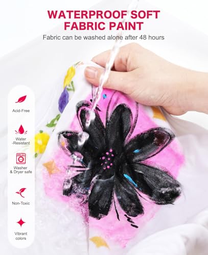 Fabric Paint, 20 Colors Permanent Soft Fabric Paint Set for Clothes in Bottles (60ml/2oz) with 10 Brushes, Palette - size: 2 Fl Oz (Pack of 20)