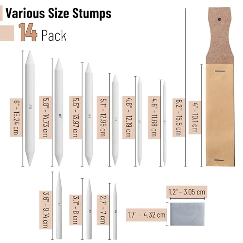 Mr. Pen - 14 Pack of Blending Stumps, Art Eraser, Blending Sticks for Drawing, Shading Pencils for Sketching | Tortillions Paper Art Blenders with Sandpaper Sharpeners & Kneaded Eraser for Beginner Art, Paper Stumps for Shading - size: 14 Pack
