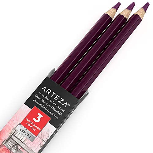 Arteza Professional Watercolor Pencils, Pack of 3, А413 Eggplant Purple, Water-Soluble Pencils for Coloring, Blending, Layering & Watercolor Techniques - color: А413 Eggplant Purple, size: 1 Count (Pack of 3)
