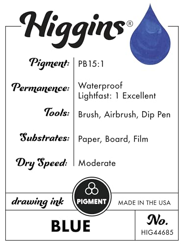 Higgins Blue Pigmented Drawing Ink - for Artists and Students - 1 oz. Glass Bottle (HIG44685) - color: Blue