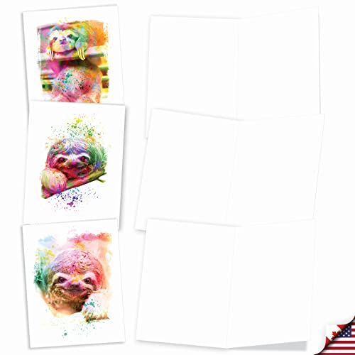 The Best Card Company Animal Assorted Watercolor Blank Greeting Card Box Set - Incl. 10Unique Notecards Designs + Envelopes, Thank You, Invitations- Funky Rainbow Sloth AM6866OCB-B1x10 - style: Funky Rainbow Sloth