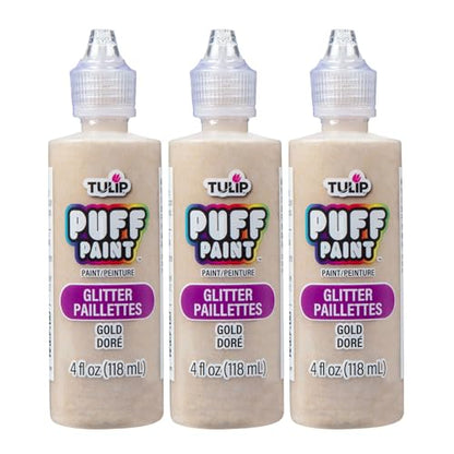 Tulip Puff Fabric Paint, Permanent Craft Paint for Clothes, DIY Projects, Notoxic, 4 fl oz 3-Pack, Glitter Gold - color: Xmas