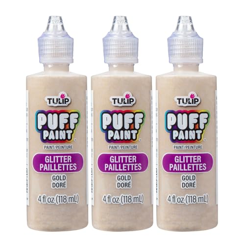Tulip Puff Fabric Paint, Permanent Craft Paint for Clothes, DIY Projects, Notoxic, 4 fl oz 3-Pack, Glitter Gold - color: Xmas