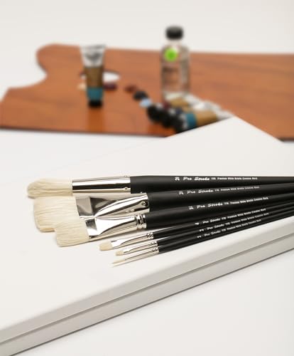 Creative Mark Pro Stroke Premium White Chungking Hog Bristle Artist Paint Brush - Try-Me Set of 7 - Natural Bristle Brush w/Great Control Suitable for Oils, Watercolors, Acrylics, Alkyds, Caseins