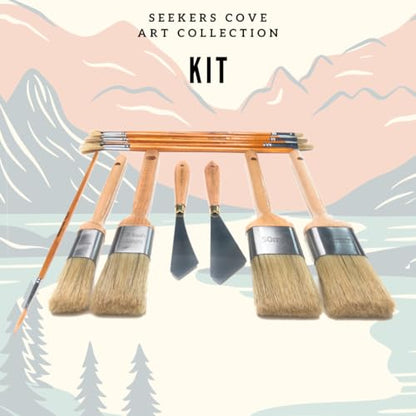 Seekers Cove Pro Landscape Brush Set - 13 Piece Artist Paintbrush Kit - Oil and Acrylic Brushes and Tools - 2, 1.5, 1 Inch, Pallet Knives, Fan, Filbert, Fineliner Set