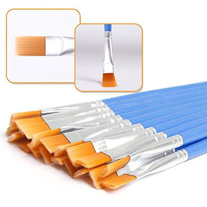 UPINS Wide Flat Paint Brushes Set with Nylon Hair, Small Brush Bulk for Detail Painting Short Plastic Handle Acrylic Oil Watercolor Fine Art Painting 30 Pcs 9mm