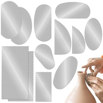 12 PCS Steel Pottery Tools Ribs Stainless Steel Serrated Scraper Cutter Clay Scraper Scraper Crafts Tool, Ceramics Sculpting Tools Kits for Texturing Artists Sculpture Modeling Potter