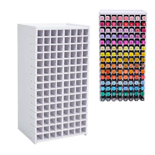 SANFURNEY Art Marker Storage Rack for 120 Markers, Watercolour Brushes Pens Color Pencils Organizer Holder for Desk Christmas - size: Rack for 120 Markers - White