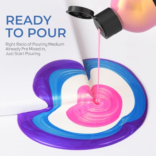 Nicpro 8 Colors Iridescent Metallic Acrylic Pour Paint Supplies Kit 8.45oz | Large Ready to Pour Premixed High Flow Pouring Paint Set with Silicone Pouring Oil, Gloves, Instructions for Beginner DIY - color: 8 Colors