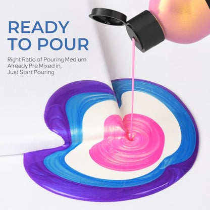 Nicpro 8 Colors Iridescent Metallic Acrylic Pour Paint Supplies Kit 8.45oz | Large Ready to Pour Premixed High Flow Pouring Paint Set with Silicone Pouring Oil, Gloves, Instructions for Beginner DIY - color: 8 Colors