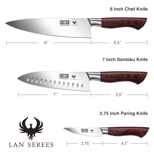 HOSHANHO 3-Piece Kitchen Knife Set, Ultra Sharp Chef/Santoku/Paring Knives,Professional High Carbon Steel Knives with Ergonomic Handle, Ideal Cooking Gift Set - size: 3 Pieces Knife Set