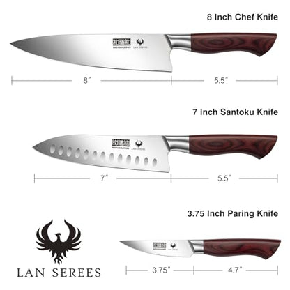 HOSHANHO 3-Piece Kitchen Knife Set, Ultra Sharp Chef/Santoku/Paring Knives,Professional High Carbon Steel Knives with Ergonomic Handle, Ideal Cooking Gift Set - size: 3 Pieces Knife Set