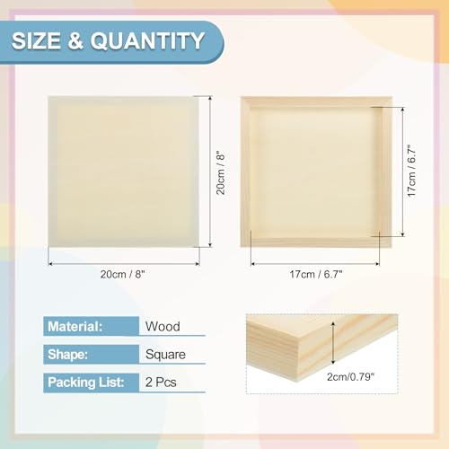 MECCANIXITY 2 Pack Wood Canvas Boards, 8x8 Inch Art Canvases Square Unfinished Wood Panel for Painting, Crafts, DIY Projects, Pouring Art - size: 8x8 Inch