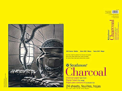 Strathmore 300 Series Charcoal Paper Pad, Glue Bound, 18x24 inches, 24 Sheets (64lb/95g) - Artist Paper for Adults and Students - Charcoal and Pastel - size: 18x24, style: Glue Binding