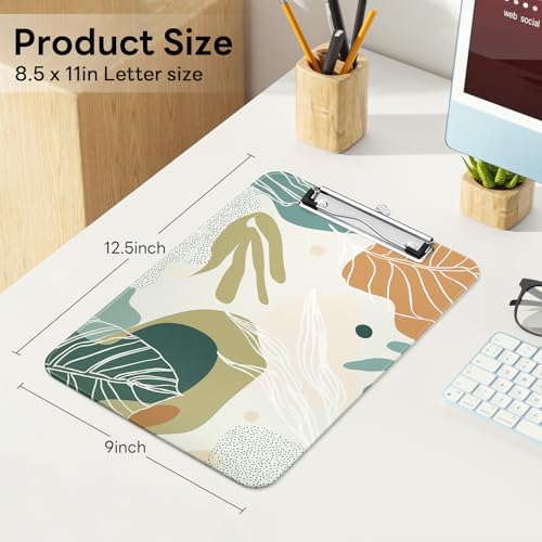 Plastic Cute Clipboard Low-Profile Metal Clip, A4 Letter Size 9 x 12.5 in, 8.5 x 11 Paper Clip Board for Teachers, Nurses, Classroom,Boho Leaves - color: Boho Leaves