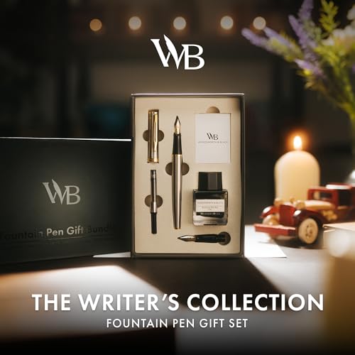 Wordsworth & Black Fountain Pen Set,18K Gilded Medium and Extra Fine Nib,25ML Black Ink Bottle,6 Ink Cartridges,Refill Converter,Gift Box,Smooth Writing Pens [Silver Gold],Gift Set for Men and Women - color: Silver Gold