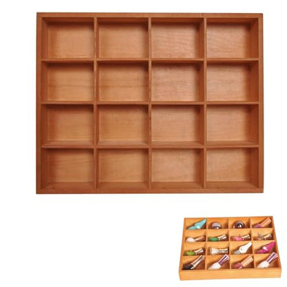1Pc Wooden Drawer Organizer,16 Compartments Divided Tray for Arts Crafts Supplies,13.4x10.6x2‘’,Multifunction Serving Tray Divided Platter Food Server,Wooden Food Serve Tray,for Snack,Tea Bag,Hotpot