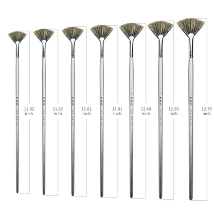 XDT#880 Fan Artist Paint Brush 7 Piece Set #0#2#4#6#8#10#12, Black Hog Bristle Extra Long Handle Fan Brushes for Painting, Acrylic Oil Watercolor - size: Black Hog Bristle 8Pc