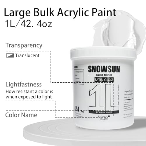SNOWSUN Basics Titanium White Acrylic Paints, Large Bulk Acrylic Paint (42.4 oz, 1000ml) Non Toxic Gloss Heavy Body Art Paint for Multi-Surface, Ideal for Canvas Wood Ceramic Fabric and Nail Art Leather, Stone Craft, for Artists & Beginners - color: titan