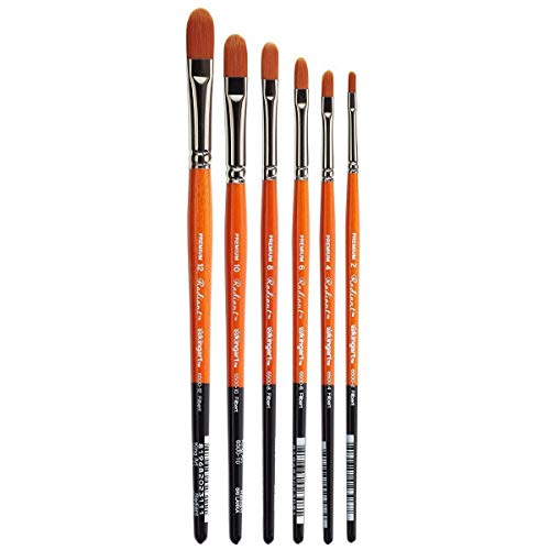 KINGART Premium 6 pc. Radiant 6500 Series Filbert Artist Brush Set, Golden Synthetic Hair for Acrylic, Oil, Watercolor Painting, Short Handle, 6 Sizes: 2, 4, 6, 8, 10, 12 - size: Set of 6