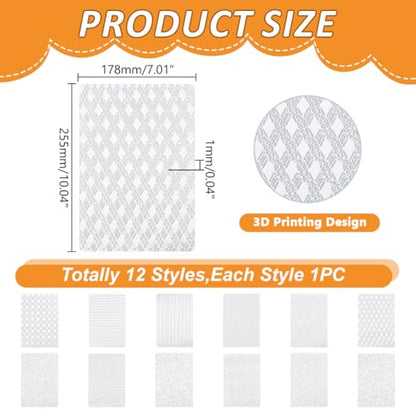 HOBBIESAY 12Pcs Boho Polymer Clay Texture Sheets 7x10 Inch Embossing Mats DIY Tools for Adult Pottery Earrings Jewelry Crafting