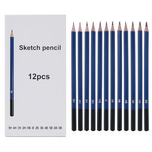 12-Piece Drawing Pencil Set, Various Grades 5H to 8B for Sketching and Art