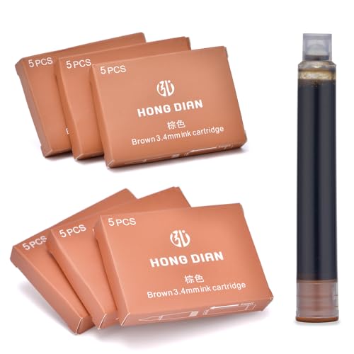 Asvine Hongdian Fountain Pen Ink Cartridges Brown Color, Set of 30 Refill Ink Cartridges, 3.4 mm Bore Diameter - color: Brown