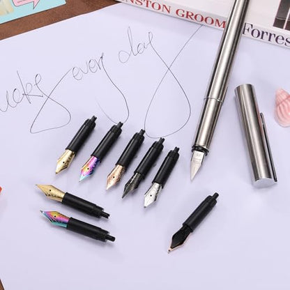 PATIKIL 0.6 mm Line Width Fountain Pen Nib Replacement, 304 Stainless Steel Special Spare Ink Dip Calligraphy Pen Nib with Thread for Drawing Writing Signing, Black(Small Curved Tip)