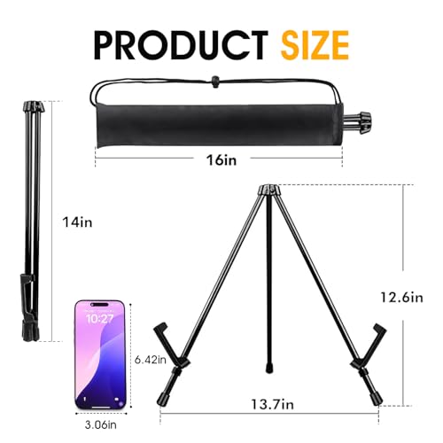 AROIC 12 Pack 14'' Tabletop Easels, Black Steel Table Top Easels for Display, Adjustable Portable Table Top Easel for Paintings, Signs, Posters,Frame Pictures(with 12 Bags) - style: 12P