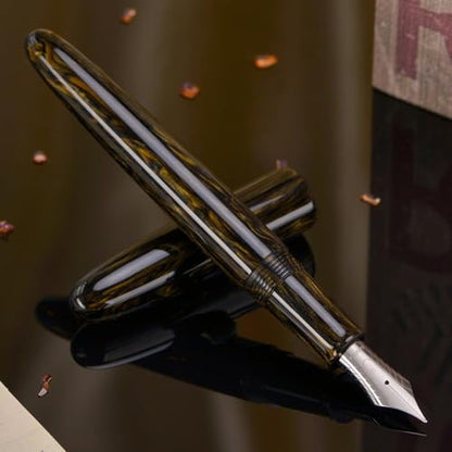 Asvine C80 Fountain Pen #8 Stub 1.1mm Nib Large Handcraft Calligraphy Art Drawing Pen with Converter Pen Case Collection Set (Brown Gold) - color: Brown Gold, style: Stub