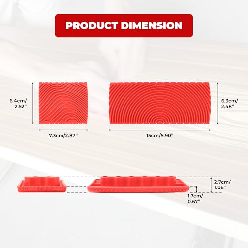 2pcs Faux Wood Grain Painting Tool, Texture Roller DIY Set for Stain Look Like Natural Wood, Rubber Brushing Maker Pattern Knurling, Embossing for All Surfaces, Wall Art Household Decor Stamp Stencil