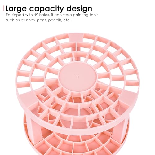 Round 50 Hole Paint Brush Holder and Organizer, Makeup Cosmetic Brushes, Pencils, Pens, Markers, Art Tools, Desk Stand (Pink) - color: Pink