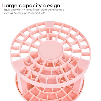Round 50 Hole Paint Brush Holder and Organizer, Makeup Cosmetic Brushes, Pencils, Pens, Markers, Art Tools, Desk Stand (Pink) - color: Pink