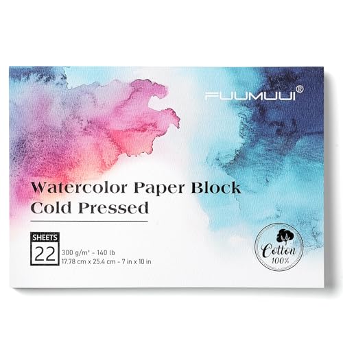 Watercolor Paper Block 7x10 Inch, Fuumuui 100% Cotton Watercolor Paper Pad of 22 Sheets, 140lb/300gsm, Acid-Free Cold Pressed Art Paper for Painting, Drawing, Art Journaling, Wet, Mixed Media - color: Cold Press, size: 7×10"