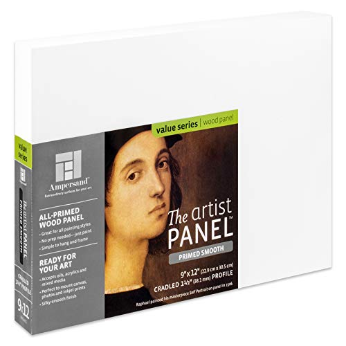 Ampersand Art Supply Primed Smooth Artist Panel | 9" x 12" | 1-1/2" Cradled Profile | Gessoed Wood Painting Panel for Oil, Acrylic & Mixed Media | Canvas Board & Wood Panel Alternative - color: 1-1/2" Cradled Profile, size: 9" x 12"