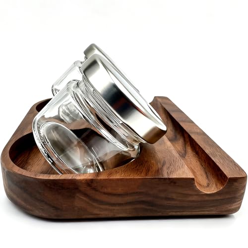 Wooden Tilting Calligraphy Pen Holder with 2 Glass Ink Bottle Container, Calligraphy Oblique Nib Holder Stand Base Set, Non-Slip Base Ink Bottle Holder for Dip Pen, Desktop Table Decoration