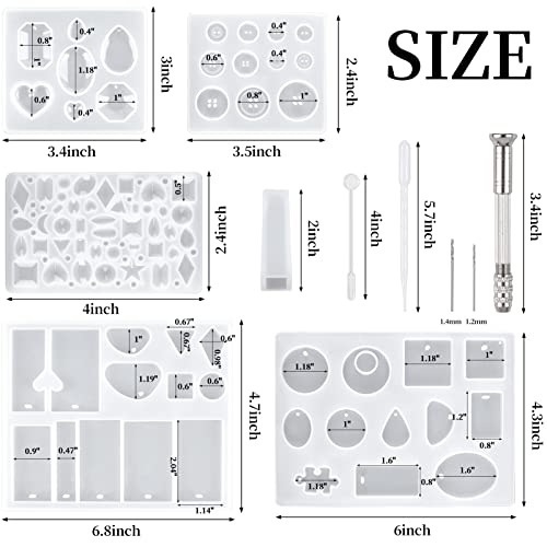 Suhome 73 Pack Resin Earring Mold Jewelry Silicone Resin Molds Making Kits Including Earring, Pendant, Bracelet, Necklace, Button Silicone Casting Molds for Beginners - color: Earring
