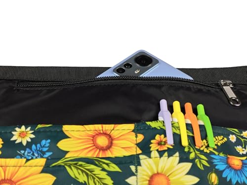 Waterproof Server Apron for Women with 5 Pockets,Quickly Put on and Take off Waitress Aprons,Work Apron for Bartender Barista - color: Green Flowers