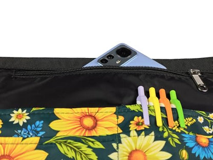 Waterproof Server Apron for Women with 5 Pockets,Quickly Put on and Take off Waitress Aprons,Work Apron for Bartender Barista - color: Green Flowers