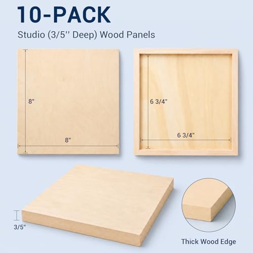 10 Pack 8 x 8 Wood Panel Boards, Unfinished Wood Canvas, Cradle Boards for Crafts, Painting Canvas, DIY Art Projects, Pouring, Arts Use with Oils, Acrylics - size: 8*8 10 Pack