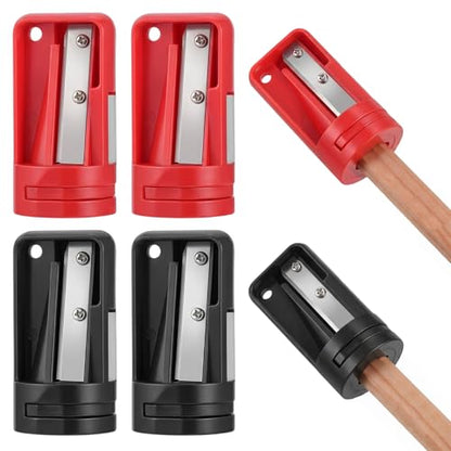 6Pcs Carpenter Pencil Sharpener, Manual Portable Woodworking Pencil Sharpeners Narrow Sharpening Tool for Woodworking Travel School Office Woodworkers Craft Enthusiasts(Red, Black)