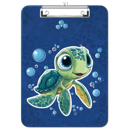 Plastic Cute Clipboard Low-Profile Metal Clip, A4 Letter Size 9 x 12.5 in, 8.5 x 11 Paper Clip Board for Teachers, Nurses, Classroom,Cute Turtle - color: Cute Turtle