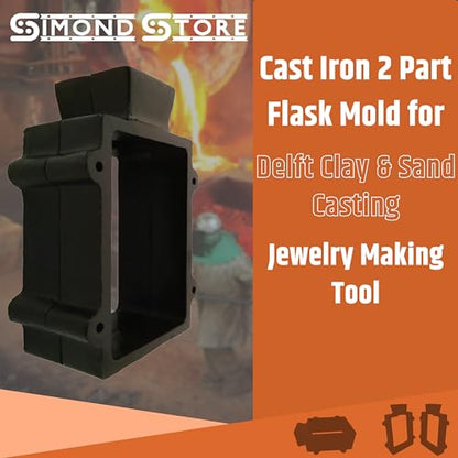 Simond Store 2 Part Sand Casting Mold - Cast Iron Casting Flask Mold for Jewelry Making Supplies for Metal Casting, Metal Casting Molds, Petrobond Casting Sand - size: 2 Part Flask Mold