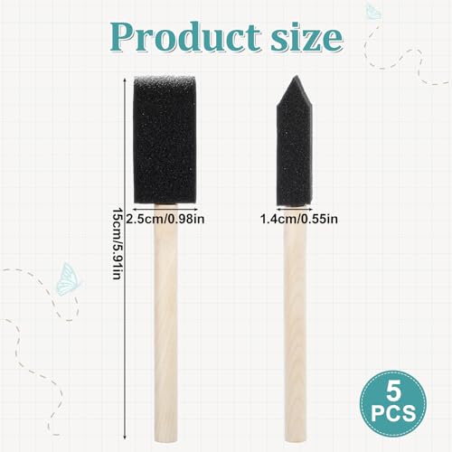 cobee 5Pcs Foam Paint Brushes, Foam Brushes for Painting, 1 Inch Paint Brush Sponge Paints Brushing, Wooden Handles Brush for Painting, Staining, and DIY Crafts(1 Inch)