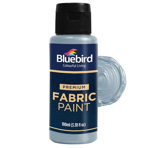 BLUEBIRD Fabric Paint, Silver, 3.4 Fl Oz, Permanent Fabric Paints for Clothes, Furniture Upholstery - color: Silver, size: 3.4 Fl Oz (Pack of 1)