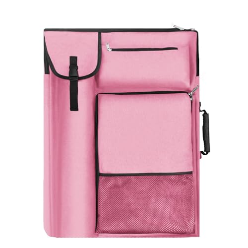 TreochtFUN Art Bags for Supplies Portfolio Case 19 X 25.5 in | for Storage A2 Canvas Board A3 Sketchbook - Carrying Artwork with Backpack & Tote-handle - color: Neon Pink