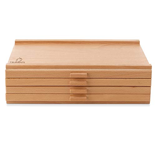 7 Elements 4 Drawer Wooden Artist Storage Supply Box for Pastels, Pencils, Pens, Markers, Brushes and Tools - size: 4-Drawer