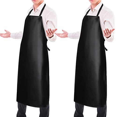 Gotega Waterproof Rubber Vinyl Apron Adjustable Dishwasher Apron - Apron for Women Men Heavy Duty Work Apron - color: Black, size: 2 Pack